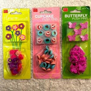 DCI Push Pins Flower, Butterfly, Cip Cakes Assorted 90 Push Pins